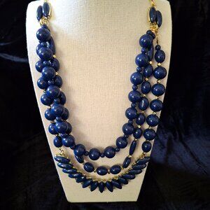 3-Strand Statement Necklace Navy and Gold Convertible